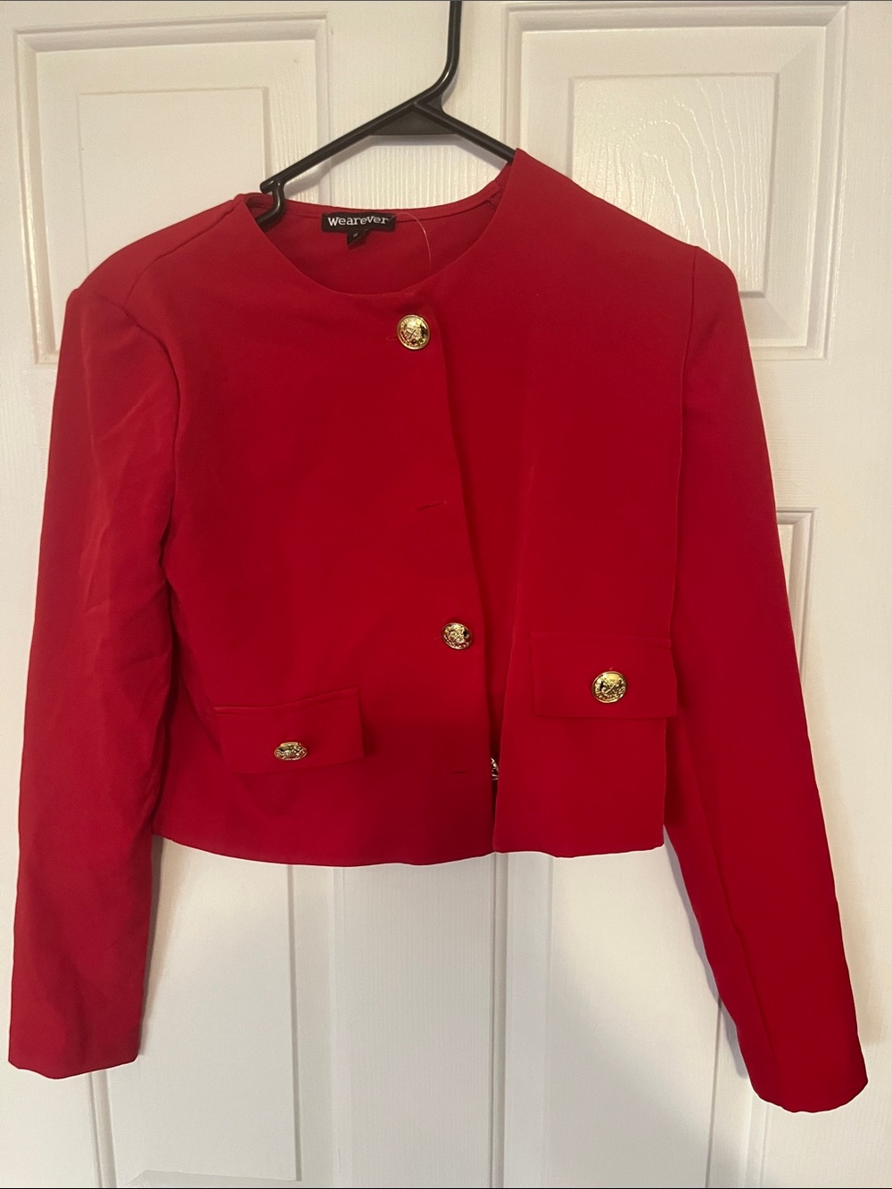 Wearever Red Cropped Gold-Button Blazer